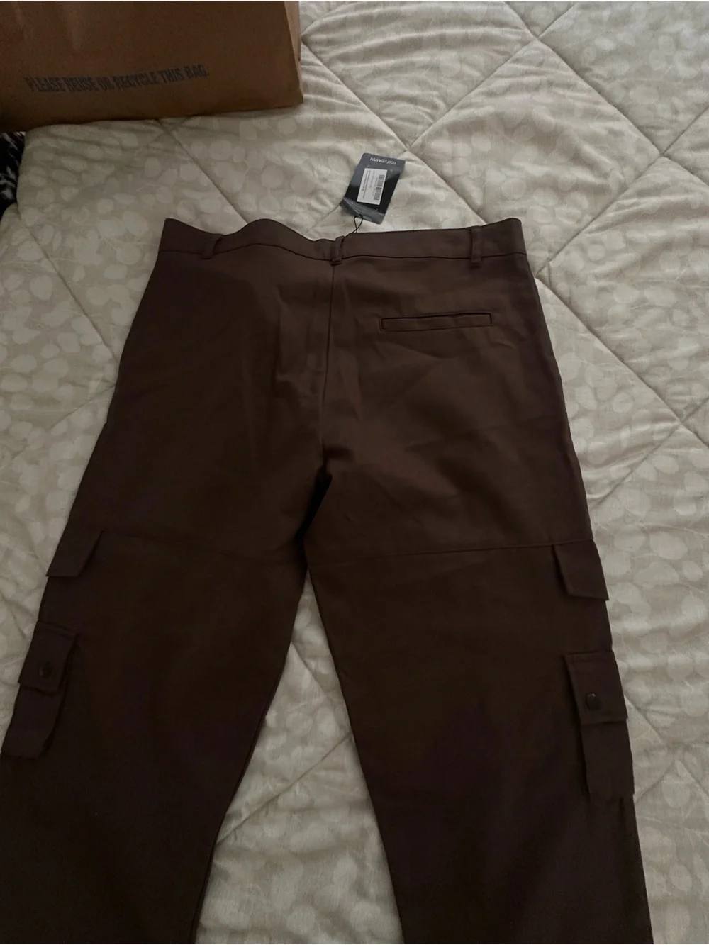 Boohoo Brown Cargo Pants with Zip Hem Detail